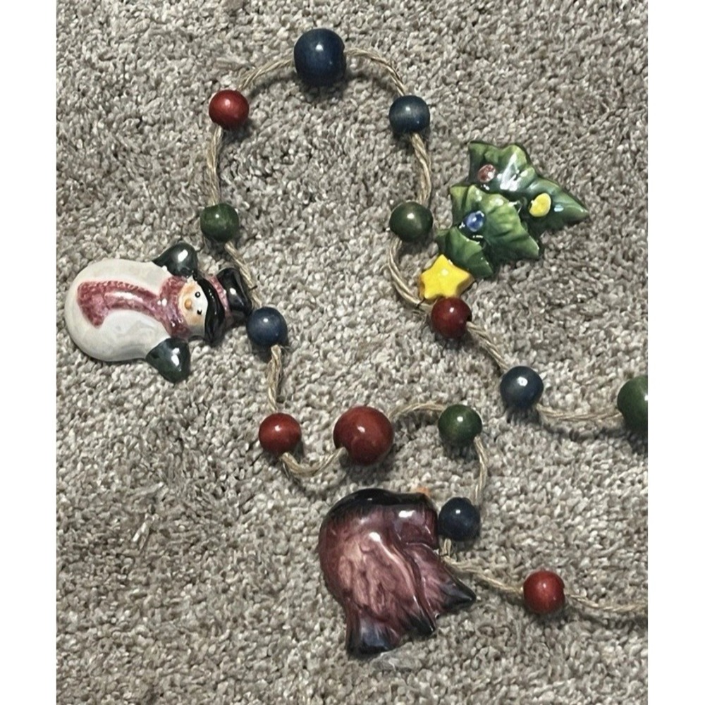 Christmas Garlands‎ 9ft Ceramic Hand-Painted Ornaments Twine Beads Lot of 3